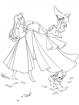 Раскраска Аврора танцует с совой, белкой и кроликами