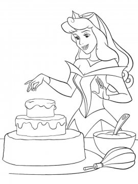 Раскраска Аврора готовит праздничный торт