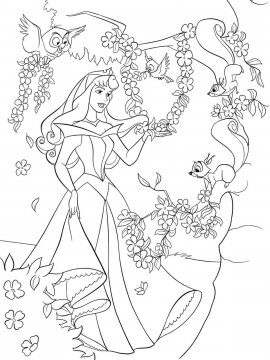 Раскраска Аврора в цветочном саду со зверями