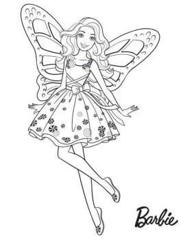 Раскраска милая Барби в красивом платье с крыльями