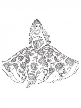 Раскраска Принцесса Барби в пышном платье