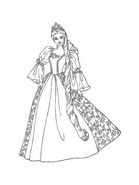 Раскраска принцесса барби в красивом платьеи длинной косой