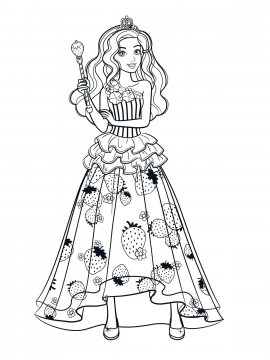 Раскраска Барби в платье с клубникой