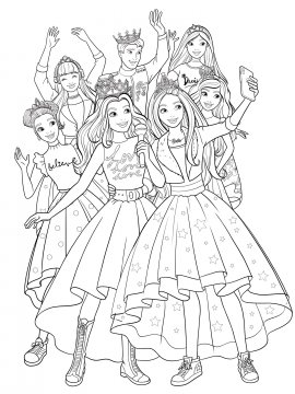 Раскраска принцесса Барби с друзьями