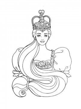 Раскраска принцесса Барби с короной на голове