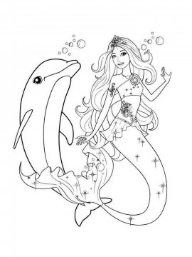 Раскраска Барби русалка и дельфин