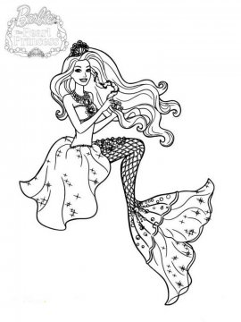 Раскраска Барби русалка с красивыми волосами