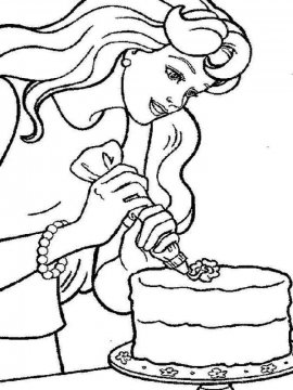 Раскраска Барби украшает торт