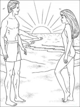 Раскраска Барби с Кеном на пляже