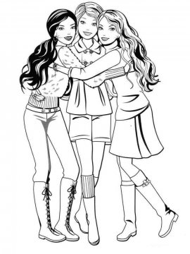 Раскраска Барби обнимается с подругами