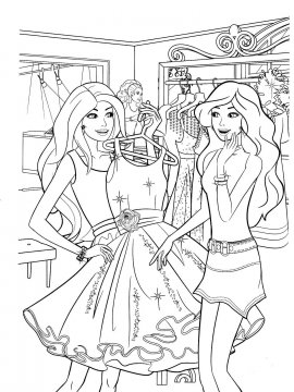 Раскраска Барби с подругой выбирает платье