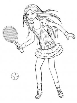 Раскраска Барби играет в теннис