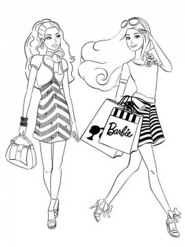 Раскраска Барби с подругой идут с шопинга