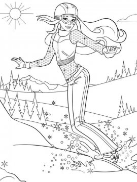Раскраска Барби катается на сноуборде