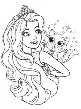 Раскраска Принцесса Барби с любимой кошечкой