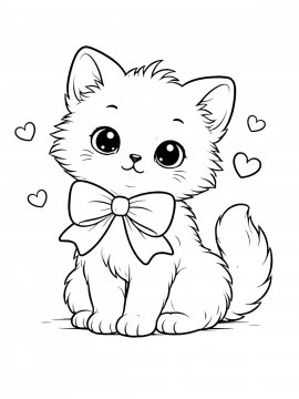 Раскраска Милый котенок с бантиком