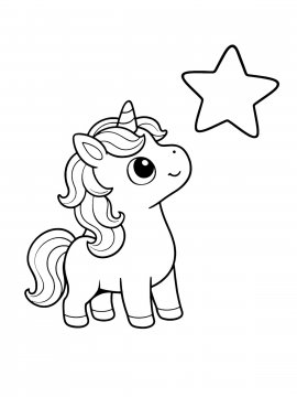 Раскраска Единорожка смотрит на звезду