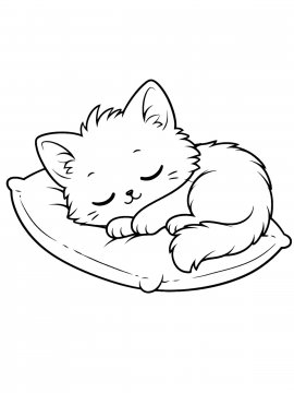 Раскраска Котенок спит на подушке