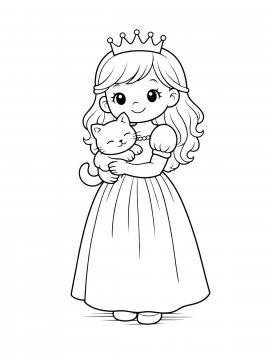 Раскраска Принцесса держит котенка