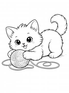 Раскраска Котенок играет с клубком