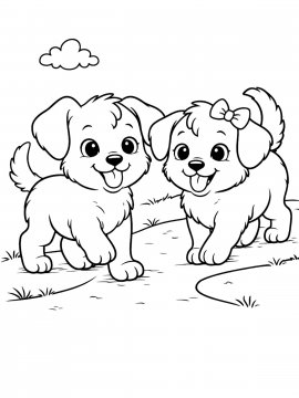 Раскраска Два щенка на прогулке