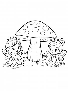 Раскраска Две принцессы у большого гриба