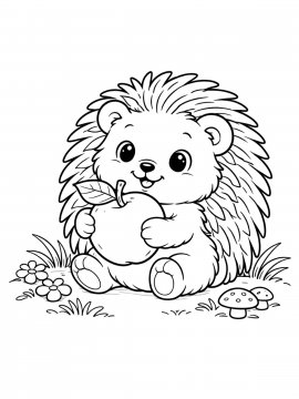 Раскраска Милый ежик с яблоком