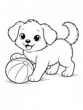 Раскраска Щенок играет с мячом
