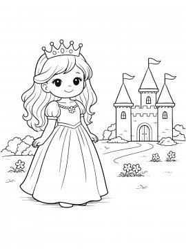 Раскраска Принцесса на фоне замка