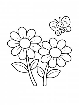 Раскраска Два цветочка и бабочка