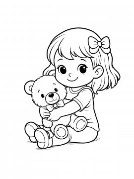 Раскраска Девочка с плющевым мишкой
