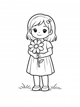 Раскраска Девочка держит цветочек