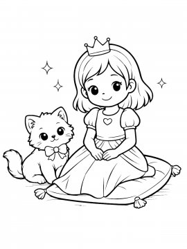 Раскраска Принцесса и котенок