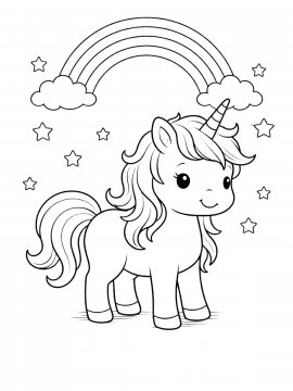 Раскраска Единорожка на фоне радуги