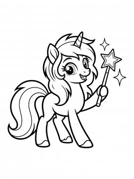 Раскраска Единорожка с волшебной палочкой
