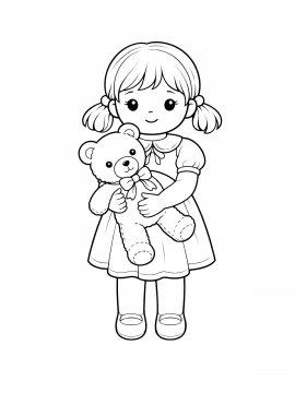 Раскраска Девочка с плюшевым мишкой