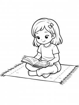 Раскраска Девочка читает на коврике