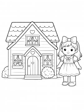 Раскраска Кукла и домик