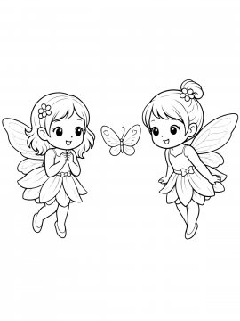 Раскраска Две феи и бабочка
