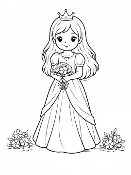 Раскраска Принцесса держит букет цветов