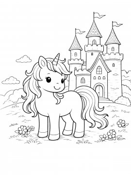Раскраска Единорожка на фоне замка