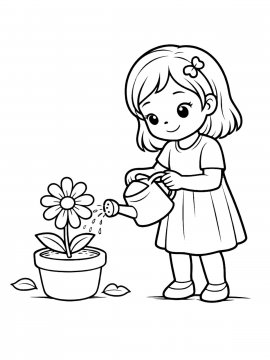 Раскраска Девочка поливает цветок