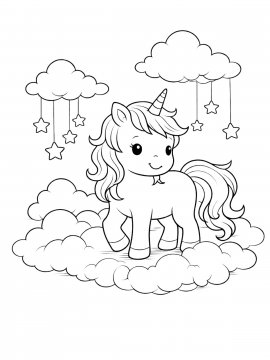 Раскраска Единорожка на облачке