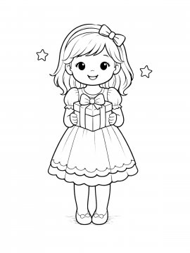Раскраска Девочка с подарком