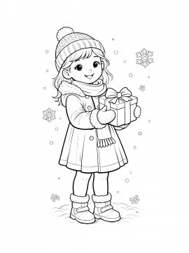 Раскраска Девочка в шапке с подарком