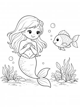 Раскраска Русалка и рыбка