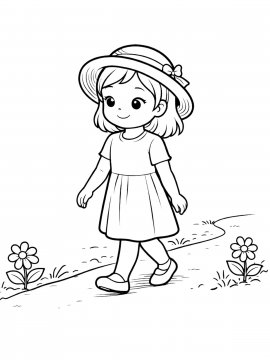 Раскраска Девочка на прогулке