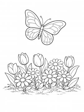 Раскраска Цветы и бабочка