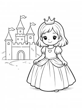 Раскраска Принцесса на фоне замка