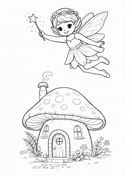 Раскраска Фея пролетает на домиком